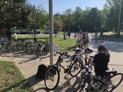students biking to school